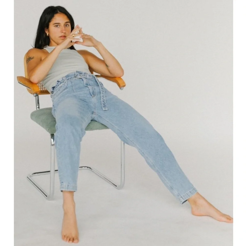 AGOLDE 90s High Rise Belted Paperbag Waist Organic Cotton Denim Tapered Jeans 28